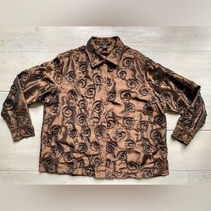 Scott Taylor Glam Embroidered Bronze Metallic Women’s Blouse Threadwork Size 1X
